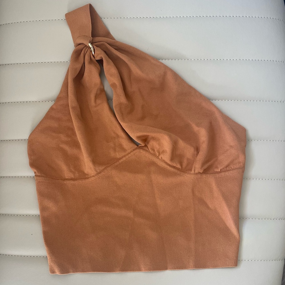 ZARA Top | Orange Zara with gold o ring asymmetrical knit cropped top